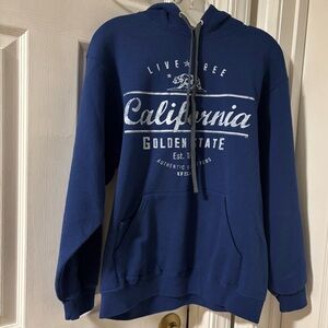 Gray and Blue Hoodie California Graphic Kangaroo Pockets Cotton Size Medium